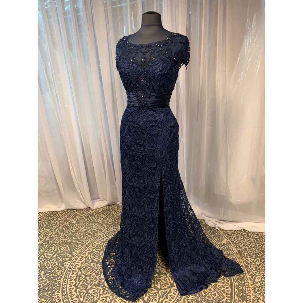 Navy Blue Lace Gown ✨